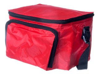 Red cooling bag with zipper isolated on white