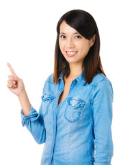 Asian woman pointing