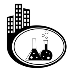 Flask with chemical reagent - city icon isolated