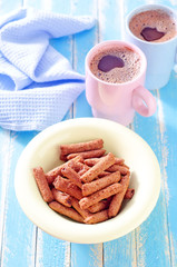dry breakfast and cocoa drink