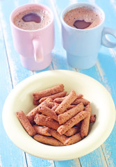 dry breakfast and cocoa drink