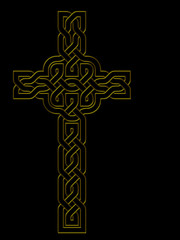 Gold cross over black - Celtic know style outline