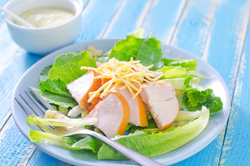 fresh salad with chicken and cheese