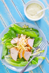 fresh salad with chicken and cheese