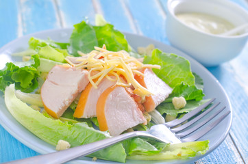 fresh salad with chicken and cheese