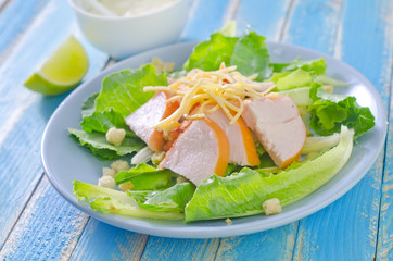 fresh salad with chicken and cheese