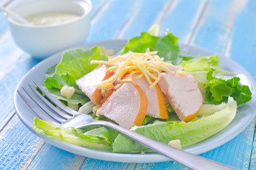 fresh salad with chicken and cheese