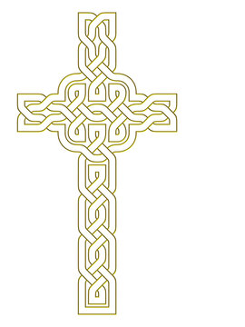 Gold metal effect cross over white background
