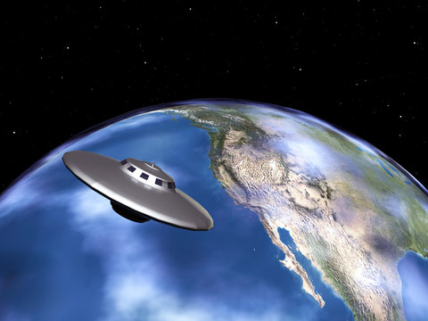 Die Erde mit Alien Raumschiff