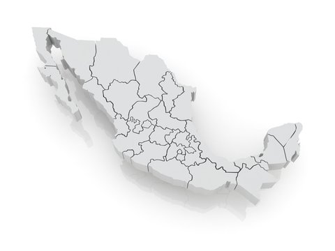 Three-dimensional map of Mexico.