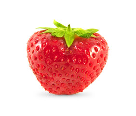 Strawberry with leaves. Isolated on white.