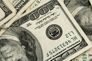Close Up Of American Hundred Dollar Bills