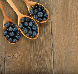 Blueberries in a wooden spoon