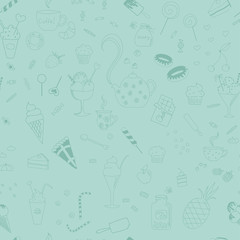 Sweet seamless pattern with various elements for tea