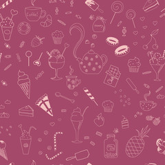 Sweet seamless pattern with various elements for tea