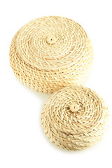 Two wicker baskets with covers, isolated on white
