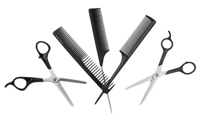Professional hairdresser tools isolated on white