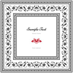 Abstract floral frame, black and white background