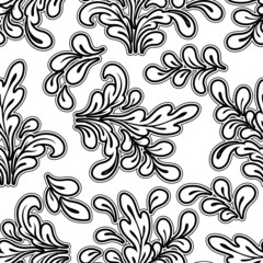 Fototapeta na wymiar Floral swirls on white, abstract seamless pattern