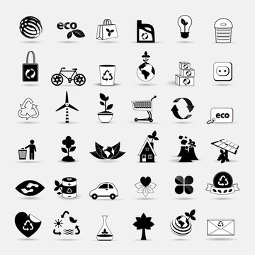 Ecology Icons Set - Isolated On Gray Background