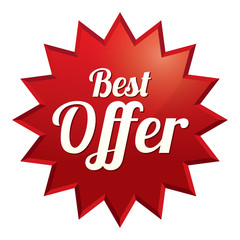 Best offer tag (vector). Red sticker (icon)