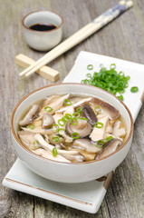 Chinese food - soup with chicken, shiitake mushrooms
