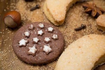 Christmas chocolate cookies, spices and nuts