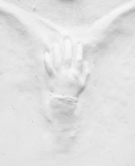 White hand in plaster