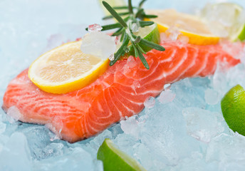 Fresh salmon on ice