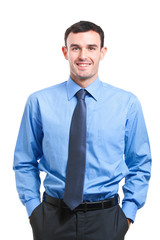 Smiling businessman on white background