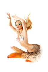 portrait of beautiful mermaid girl with fish tail, magic mytholo
