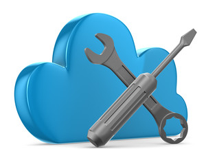 Cloud and tools on white background. Isolated 3D image