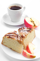 Homemade pie with apples and cup of coffee