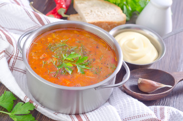 soup with meat and rice