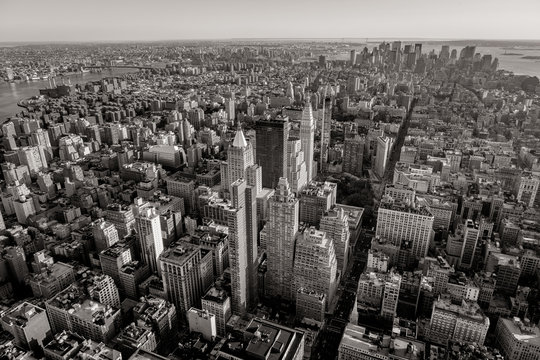Fototapeta Black and white aerial view of New York cityscape