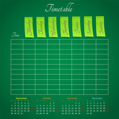 Timetable on the green blackboard for any planning