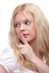 Naklejka premium Young girl asking for silence