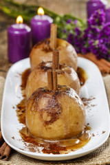 Caramel apples on white plate