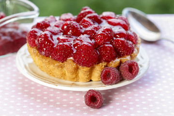 Raspberry tart. Selective focus