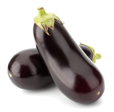 Black eggplants isolated on white background