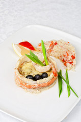 fish with rice and vegetables