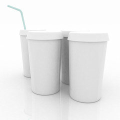 white plastic fast food glasses with blue tubule
