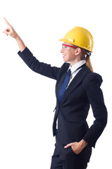 Woman builder pressing virtual buttons