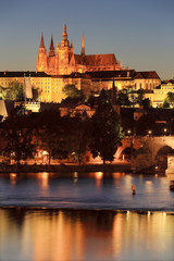 Obraz premium Night Prague gothic Castle above River Vltava, Czech Republic