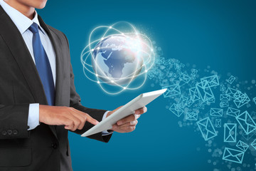 businessman navigating in virtual reality interface