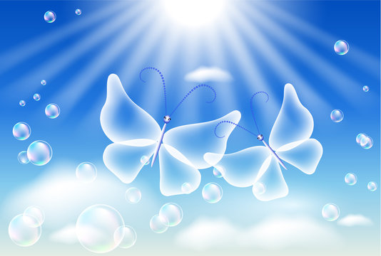 Clouds,  butterfly  and  bubbles