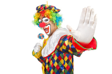Clown with lollipops isolated on white