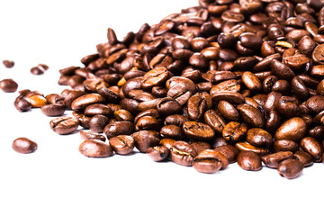Roasted Coffee Beans  background or texture with white copy spac