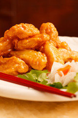 Chinese food. Chicken with sweet and sour sauce