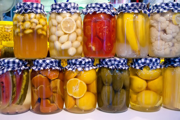 Pickled Vegetables And Fruit In Jars